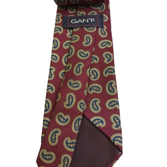 Gant Tie Paisley Patterned - Red and Gold 100% Silk - Picture 4 of 6